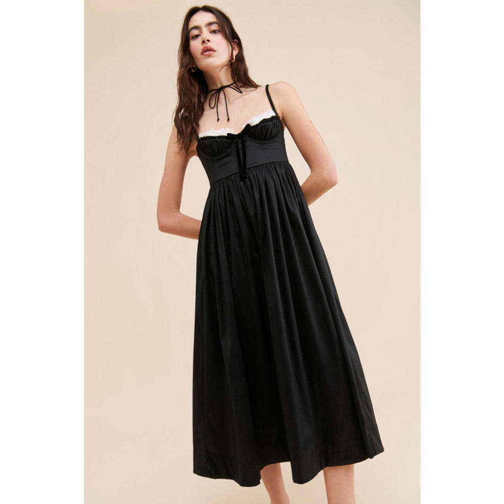 Anthropologie x For love and lemons - Black Midi Dress, Lace Trim, size XS